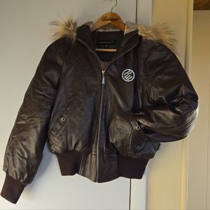 Women's Rocawear Jay-Z 90s Y2K Fur Hood Leather Bomber Jacket